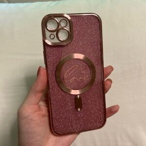 Glitter Pink IPhone 14+ Case with MagSafe Ring